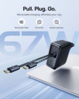 Baseus EnerCore CJ21 USB-C Hálozati Gyorstöltő Adapter 67W + 2x Visszahúzható USB-C Kábel - Fekete