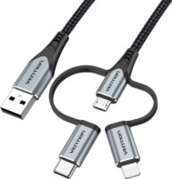 Vention CQJHF USB-A apa - Micro-USB / USB-C / Lightning Adat és Töltőkábel 1m - Szürke