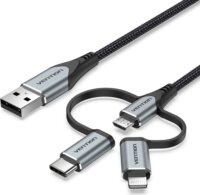 Vention CQJHF USB-A apa - Micro-USB / USB-C / Lightning Adat és Töltőkábel 1m - Szürke