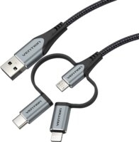 Vention CQJHF USB-A apa - Micro-USB / USB-C / Lightning Adat és Töltőkábel 1m - Szürke