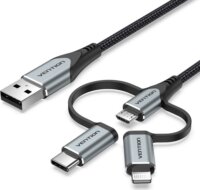 Vention CQJHF USB-A apa - Micro-USB / USB-C / Lightning Adat és Töltőkábel 1m - Szürke