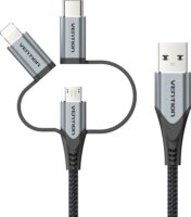 Vention CQJHF USB-A apa - Micro-USB / USB-C / Lightning Adat és Töltőkábel 1m - Szürke