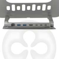 Club 3D CSV-2554 Laptop tartó Alumínium Állvány + beépített USB-C HUB 100W - Ezüst