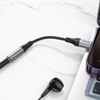 Hoco LS36A Lightning apa - 3,5mm Jack anya Átalakító Adapter - Ezüst/Fekete