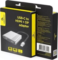 Gembird A-CM-HDMIFDPF-01 USB-C apa - HDMI / DisplayPort anya Átalakító adapter - Fekete/Szürke