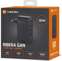 Natec NUC-2234 USB-A / 3x USB-C GaN Hálózati Gyorstöltő Adapter 100W - Fekete