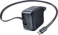 Baseus EnerCore CJ11 2x USB-C Hálozati Gyorstöltő Adapter 67W + Visszahúzható integrált USB-C Kábel - Fekete