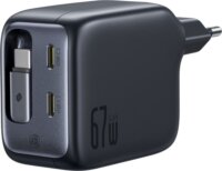 Baseus EnerCore CJ11 2x USB-C Hálozati Gyorstöltő Adapter 67W + Visszahúzható integrált USB-C Kábel - Fekete