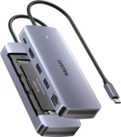 Unitek D1120A01 USB-C 6-port HUB 100W beépített M.2 NVMe/SATA SSD házzal