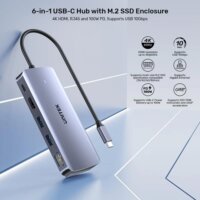 Unitek D1120A01 USB-C 6-port HUB 100W beépített M.2 NVMe/SATA SSD házzal