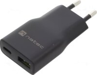 Natec NUC-2377 USB-A / USB-C GaN Hálozati Töltő Adapter 20W - Fekete