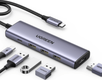 Ugreen 15596 Multifunkciós USB-C 5-port HUB 100W (1x HDMI 1.4 + 1x USB-C + 3x USB-A 3.0)