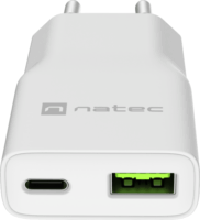 Natec NUC-2376 USB-A / USB-C GaN Hálozati Töltő Adapter 20W - Fehér