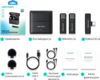 Vention NCAB0 Kétcsatornás Csiptetős Wireless USB-C Mikrofon Szett Töltőtokkal - Fekete