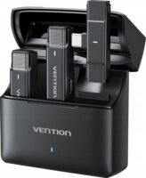 Vention NCAB0 Kétcsatornás Csiptetős Wireless USB-C Mikrofon Szett Töltőtokkal - Fekete
