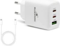 Bluestork PW-65-CCA USB-A / 2× USB-C Hálózati Gyorstöltő Adapter 65W + 2m USB-C Kábel - Fehér