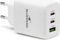 Bluestork PW-65-CCA USB-A / 2× USB-C Hálózati Gyorstöltő Adapter 65W + 2m USB-C Kábel - Fehér