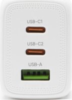 Bluestork PW-65-CCA USB-A / 2× USB-C Hálózati Gyorstöltő Adapter 65W + 2m USB-C Kábel - Fehér