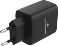 Bluestork PW-65-CCA-B USB-A / 2× USB-C Hálózati Gyorstöltő Adapter 65W + 2m USB-C Kábel - Fekete