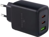 Bluestork PW-65-CCA-B USB-A / 2× USB-C Hálózati Gyorstöltő Adapter 65W + 2m USB-C Kábel - Fekete