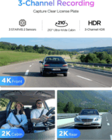 Viofo A329S 3CH GPS 4K ZHD WiFi Autós Menetrögzítő Kamera szett - Sötét Szürke