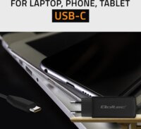 Qoltec 52419 USB-C GaN Hálózati Gyorstöltő Adapter integrált kábellel 65W - Fekete