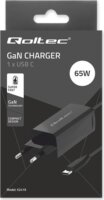 Qoltec 52419 USB-C GaN Hálózati Gyorstöltő Adapter integrált kábellel 65W - Fekete