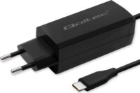 Qoltec 52419 USB-C GaN Hálózati Gyorstöltő Adapter integrált kábellel 65W - Fekete