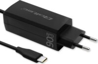 Qoltec 52420 USB-C GaN Hálózati Gyorstöltő Adapter integrált kábellel 90W - Fekete