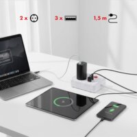 Maclean MCE387 W 3x USB-A Hálózati Elosztó 2 aljzatos 1.5m - Fehér