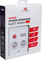 Maclean MCE387 W 3x USB-A Hálózati Elosztó 2 aljzatos 1.5m - Fehér