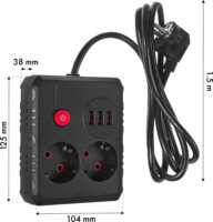 Maclean MCE387 B 3x USB-A Hálózati Elosztó 2 aljzatos 1.5m - Fekete