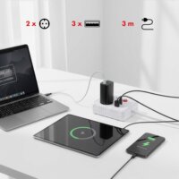 Maclean MCE388 W 3x USB-A Hálózati Elosztó 2 aljzatos 3m - Fehér