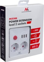 Maclean MCE388 W 3x USB-A Hálózati Elosztó 2 aljzatos 3m - Fehér