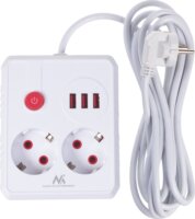 Maclean MCE388 W 3x USB-A Hálózati Elosztó 2 aljzatos 3m - Fehér