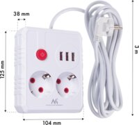 Maclean MCE388 W 3x USB-A Hálózati Elosztó 2 aljzatos 3m - Fehér