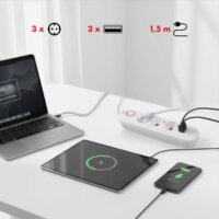 Maclean MCE394 W 3xUSB-A Hálózati Elosztó 3 aljzatos 1.5m - Fehér