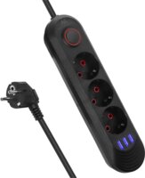 Maclean MCE394 B 3x USB-A Hálózati Elosztó 3 aljzatos 1.5m - Fekete