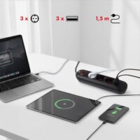 Maclean MCE394 B 3x USB-A Hálózati Elosztó 3 aljzatos 1.5m - Fekete