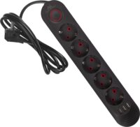 Maclean MCE395 B 3x USB-A Hálózati Elosztó 5 aljzatos 1.5m - Fekete