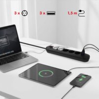 Maclean MCE395 B 3x USB-A Hálózati Elosztó 5 aljzatos 1.5m - Fekete