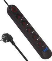 Maclean MCE395 B 3x USB-A Hálózati Elosztó 5 aljzatos 1.5m - Fekete
