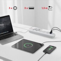 Maclean MCE395 W 3x USB-A Hálózati Elosztó 5 aljzatos 1.5m - Fehér