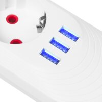 Maclean MCE395 W 3x USB-A Hálózati Elosztó 5 aljzatos 1.5m - Fehér