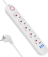 Maclean MCE395 W 3x USB-A Hálózati Elosztó 5 aljzatos 1.5m - Fehér