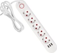 Maclean MCE395 W 3x USB-A Hálózati Elosztó 5 aljzatos 1.5m - Fehér