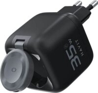 Havit UC250 A-EU GaN Utazó Hálózati Adapter kihúzható USB-C kábellel 0.7m 35W - Fekete