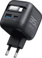 Havit UC250 A-EU GaN Utazó Hálózati Adapter kihúzható USB-C kábellel 0.7m 35W - Fekete