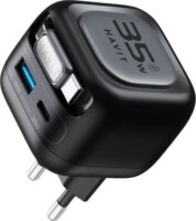 Havit UC250 A-EU GaN Utazó Hálózati Adapter kihúzható USB-C kábellel 0.7m 35W - Fekete