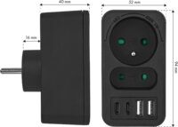 Maclean MCE249 F/B 2x USB-A + 2x USB-C Hálózati Elosztó 2 aljzatos - Fekete